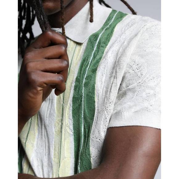 NEW TWENTY MONTREAL citron gauzy knit striped polo in white multi - Picture 2 of 2